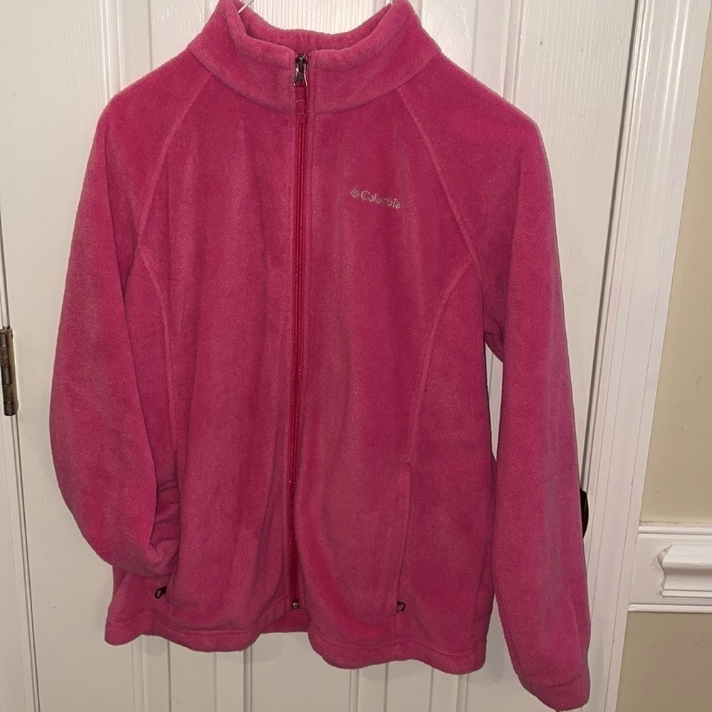 COLUMBIA Fleece Jacket Coat Pink Embroidered Logo Youth Girl XL